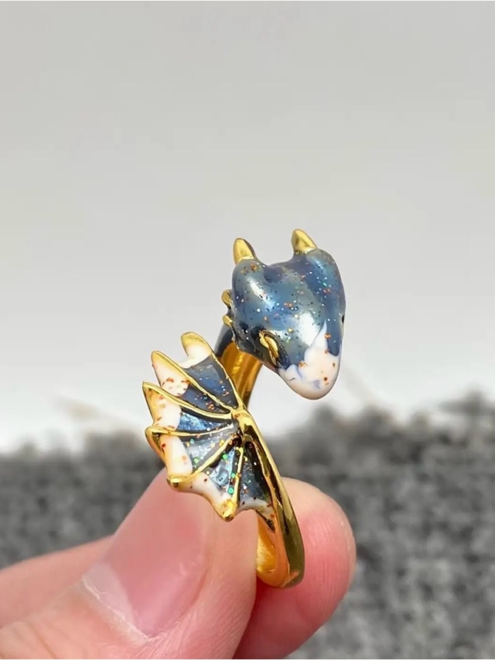 Gold Dragon Wrap Ring with Blue Speckled Enamel-New-Boutique